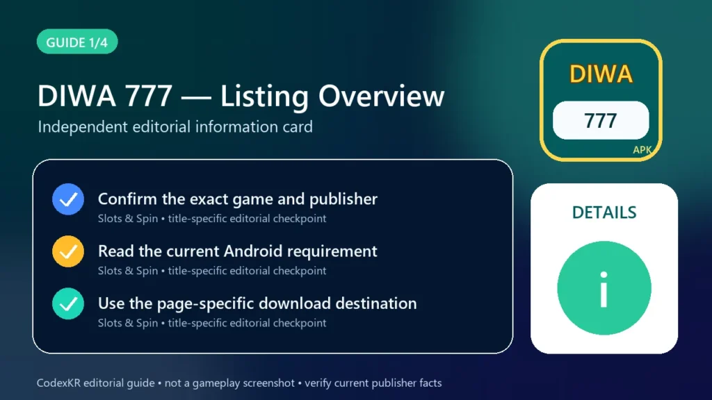 DIWA 777 APK information and safety guide card 1