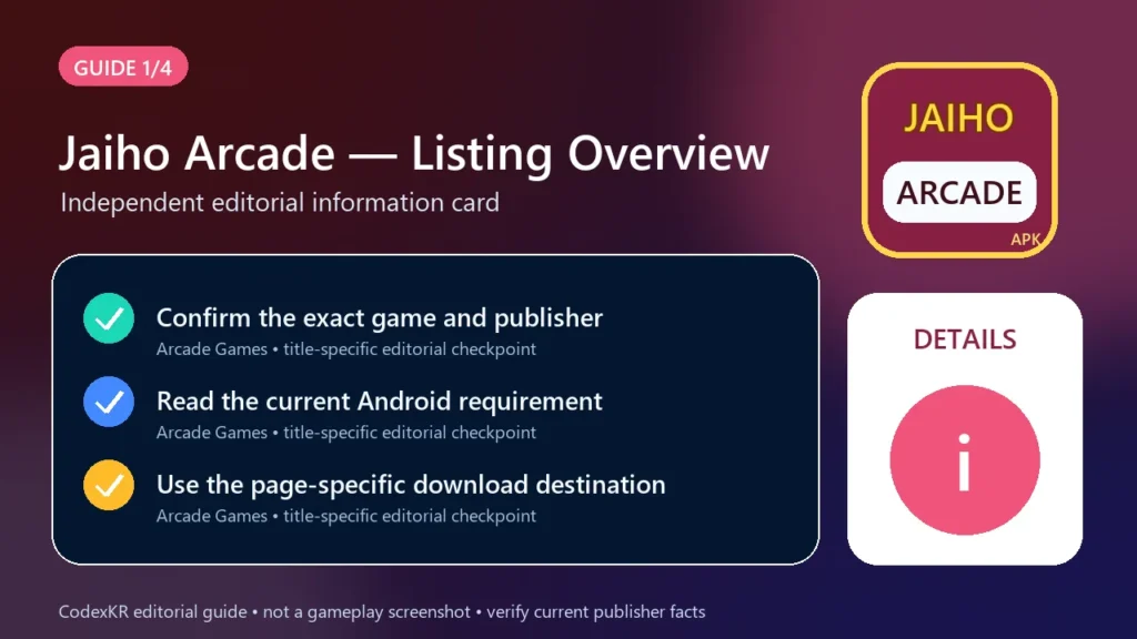 Jaiho Arcade APK information and safety guide card 1